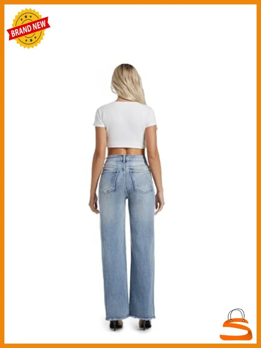 High Waisted Wide Leg Jeans Stretchy Raw Hem Loose Casual Denim